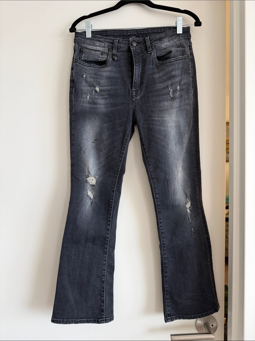 Dark Gray Distressed Women's Jeans - Unbranded